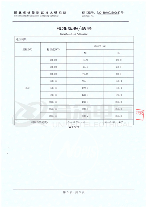 阻容分壓器證書