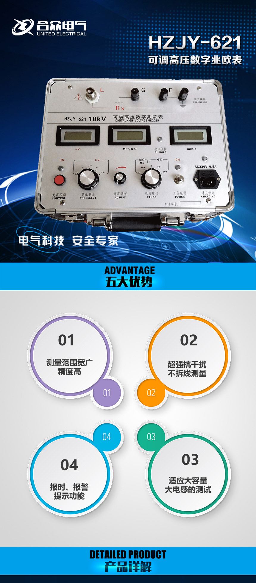 HZJY-621可調高壓數字兆歐表